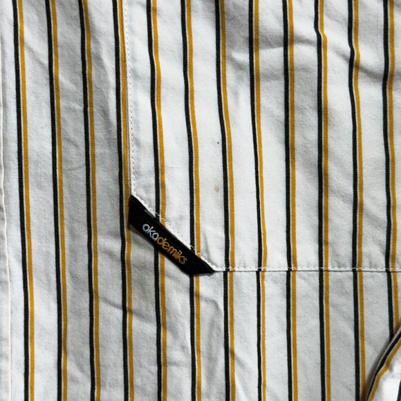 Akademiks Dress Shirt Men's XL Long Sleeve Orange White Striped 100% Cotton - Picture 6 of 16